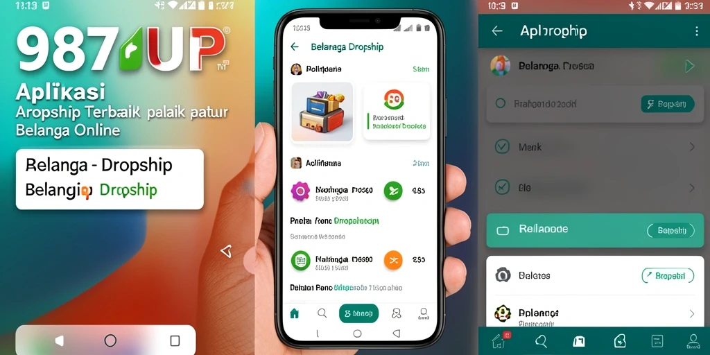 Antarmuka aplikasi 987UP yang sederhana dan efisien untuk belanja dropship.