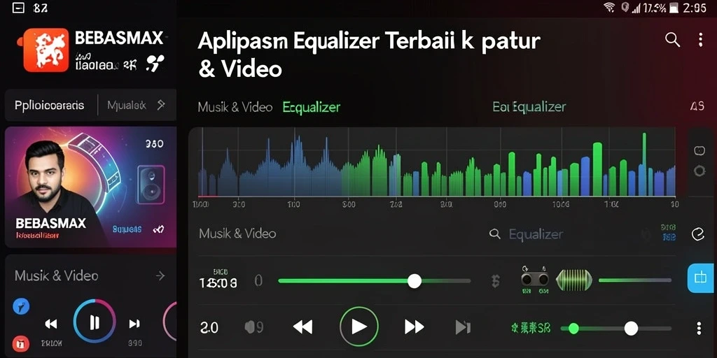 Tampilan antarmuka aplikasi BEBASMAX dengan fitur Equalizer.