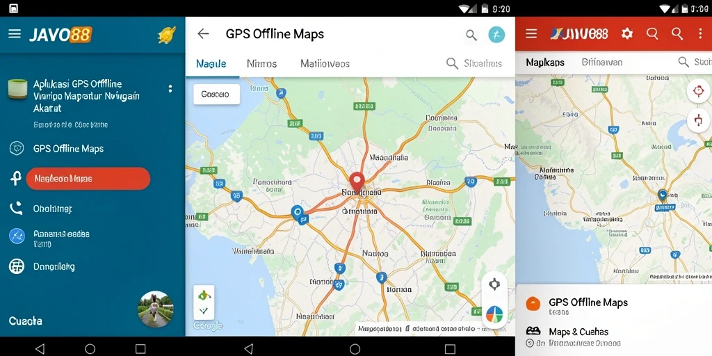 Antarmuka GPS JAVO88 yang user-friendly dengan fungsi navigasi yang detail.