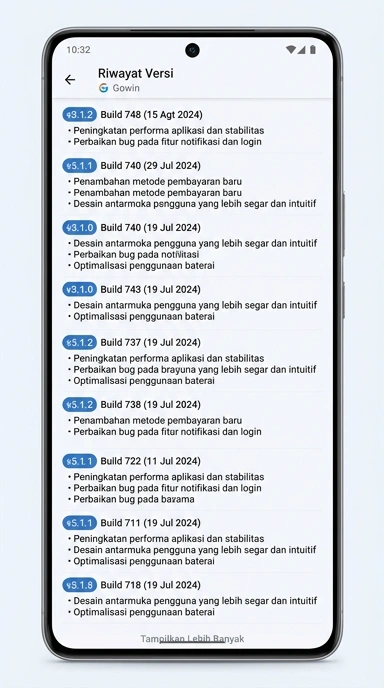 Riwayat Versi Terbaru Aplikasi gowin untuk Android